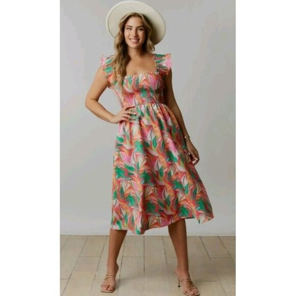 Midi Tropical Multicolor Dress L Hawaii Cruise Vacation Flordia - Picture 1 of 3